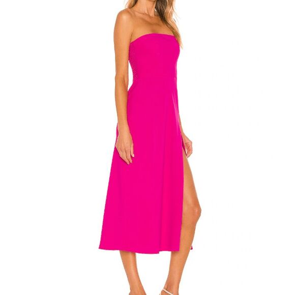 Amanda Uprichard Mandy Midi Dress Strapless Hot Pink High Slit Size Large - Picture 1 of 12